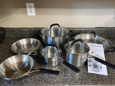 KitchenAid 10pc Stainless Steel Cookware Set Light Silver