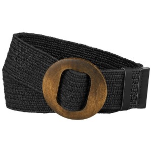 INSPIRE CHIC Women's Woven Stretch Straw Rattan Wooden Buckle Elastic Wide Waist Belt - 1 of 4
