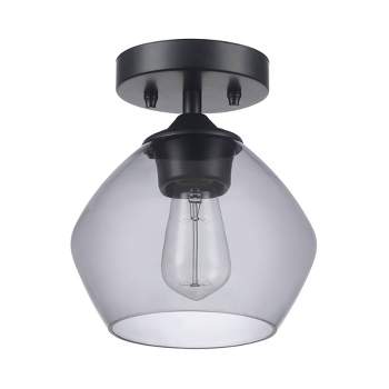 Harrow 1-Light Semi-Flush Mount Ceiling Lighting with Smoked Glass Shade - Globe Electric