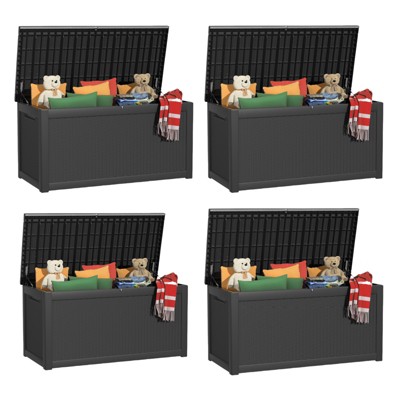 VisioGear Deck Boxes, 4-Piece 260 Gal Outdoor Storage Deck Box, Small Patio Storage Bin for Garden Tools, Black, 67.72"*32.20"*33.66"