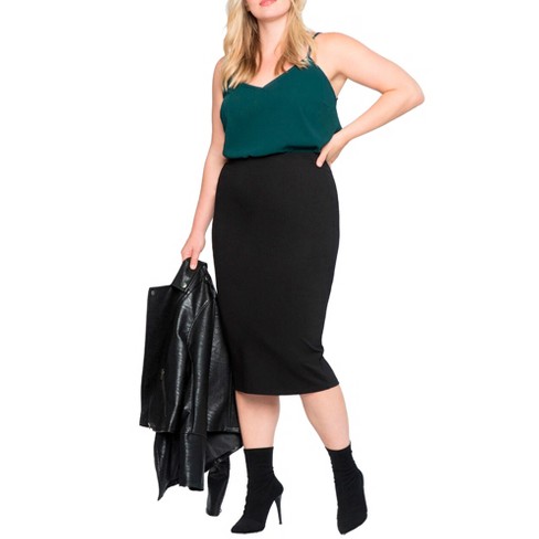 Faux Leather Column Midi Skirt