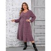 Clearlove Women's Plus Size Knit Textured Sweater Dresses Long Sleeve Loose Pleated Dress with Pockets - 3 of 4