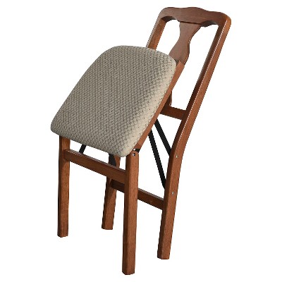 2 Piece Folding Chair with Blush Fabric Seat Cherry - Stakmore , Brown