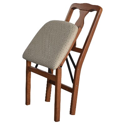 Queen Anne Cherry Wood Folding Chair with Upholstered Seat, Set of 2