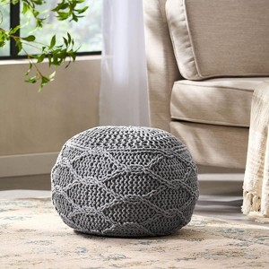 PAGED Modern 20 x 20 Inch Round Pouf with Diamond Texture, Knitted Cotton Bean Bag Chair for Living Room, Bedroom, Dorm, No Assembly - 1 of 4