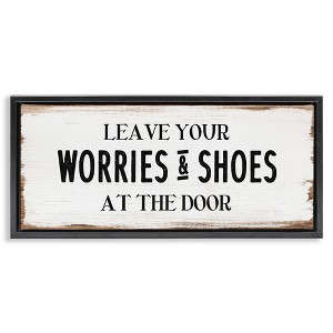 Stupell Industries Worries & Shoes At Door Phrase, 31" x 14" - 1 of 4