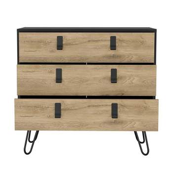 3-Drawer Dresser, Modern Chest of Drawers with Hairpin Legs and Metal Accents