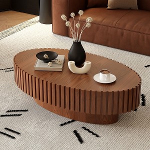 NicBex Modern Oval Handcrafted Relief Coffee Table for Living Room,Wooden Tea Table with Sturdy Pedestal,Accent Center Table - 1 of 4