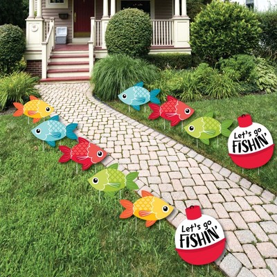 Big Dot of Happiness - Let's Go Fishing - Lawn Decorations - Outdoor Fish Themed Party or Birthday Party Yard Decorations - 10 Piece