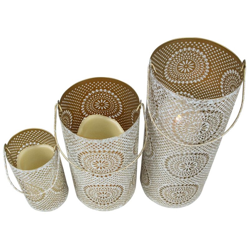 Northlight Set of 3 White and Gold Moroccan Style Pillar Candle Lanterns 10", 4 of 6