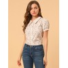 INSPIRE CHIC Women's Puff Short Sleeves Point Collar Button Down Floral Shirts - 2 of 4