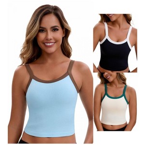INSPIRE CHIC Women's 3 Packs Spaghetti Strap Camisole Sleeveless Contrast Color Cropped Tank Top - 1 of 4
