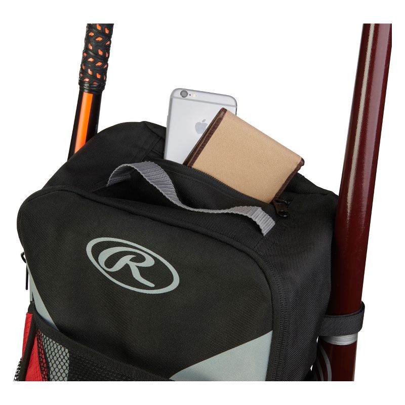Rawlings Youth Baseball Backpack - Black/Red, 3 of 5