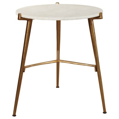 Chadton 19" Round White Marble and Gold Metal Accent Table