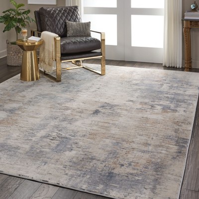 Gray and Beige Abstract Synthetic Indoor Rug, 7'10" x 10'6"