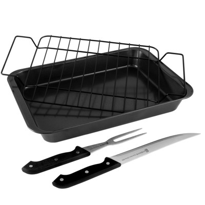 Tabletops Unlimited 17 Carbon Steel Roaster with Nonstick Rack, Grey