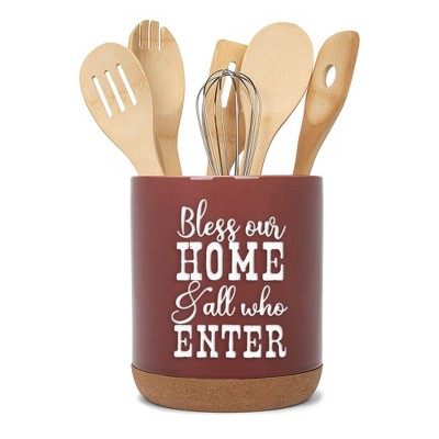Elanze Designs Bless Home Enter Red X-Large Cork Bottom Kitchen Utensil Holder