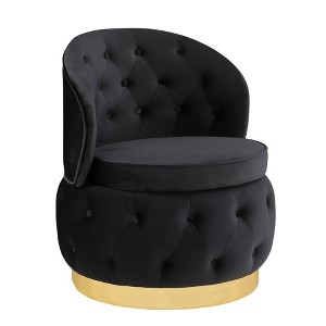 Dsvimoy Accent Chair 360 Swivel Chair with Storage and Gold Metal Base for Living Room and Bedroom, Black, 33"*26"*18" - 1 of 4