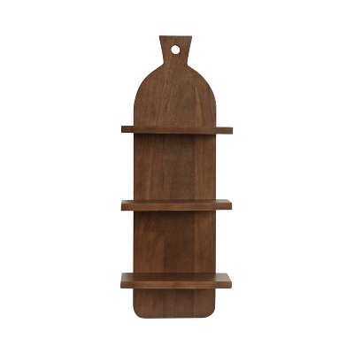 Natural Brown 3-Tier Mango Wood Floating Kitchen Wall Shelf