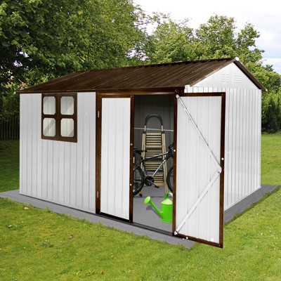 10ft x 8ft White and Coffee Metal Outdoor Storage Shed with Window