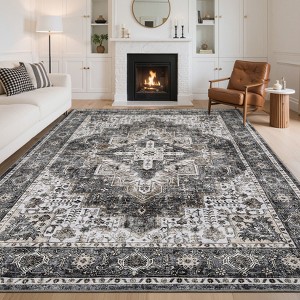 Machine Washable Area Rugs for Living Room Boho Vintage Soft Non-Slip Low Pile Distressed Carpet - 1 of 4