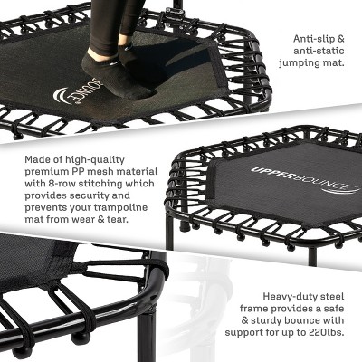 Kids' 50 Inch Black Hexagonal Fitness Trampoline with Handrail
