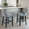 Counter Height Bar Stools Set of 2, 27" Velvet Bar Stools with Button Back and Nailhead Trim, Upholstered Bar Stool with Wooden Legs - Leovsnove - 3 of 4