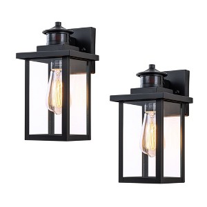 C Cattleya 1-Light Black Motion Sensor Dusk To Dawn Outdoor Wall Lantern Sconces (2-Pack) - 1 of 4