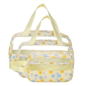 Unique Bargains Women's Durable Makeup Bag Yellow 3 Pcs - 1 of 4