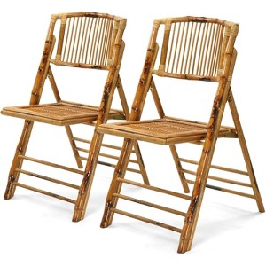VINGLI Bamboo Folding Chair, Foldable Dining Wood Chairs Comfortable Seat for Outdoor & Indoor, Patio, Porch, Wedding, Party, Event,Brown (2 Pack) - 1 of 4