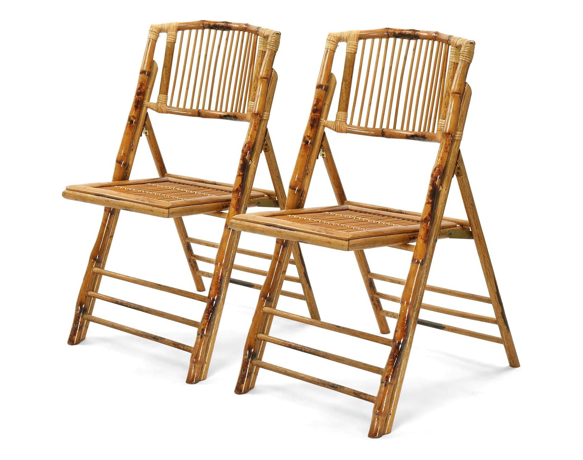 VINGLI Bamboo Folding Chair, Foldable Dining Wood Chairs Comfortable Seat for Outdoor & Indoor, Patio, Porch, Wedding, Party, Event,Brown (2 Pack)