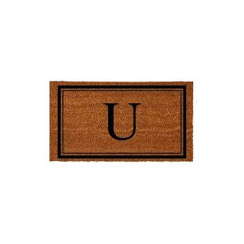 Evergreen Monogram Indoor Outdoor 100% Natural Coir Doormat 28" x 16" |  Letter  "U"