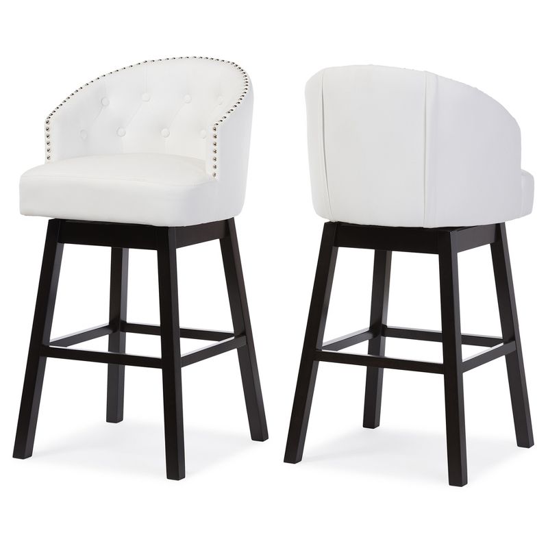 Set of 2 Avril Modern and Contemporary Faux Leather Tufted Swivel Barstool with Nail Heads Trim - White - Baxton Studio, 3 of 6