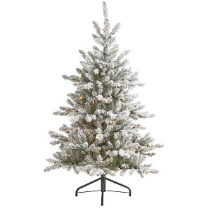Nearly Natural 5-ft Flocked West Virginia Spruce Artificial Christmas Tree with 200 Clear Lights and 604 Bendable Branches - 1 of 4