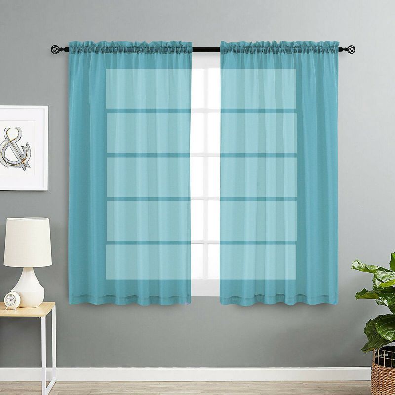 Designer Sheer Voile Rod Pocket Curtains For Small Windows, 2 of 4