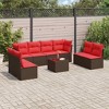 vidaXL 9 Piece Patio Sofa Set with Cushions Poly Rattan - Brown and Red With Table - 2 of 4
