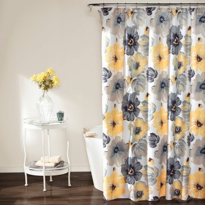 72"x84" Leah Shower Curtain Yellow/Gray - Lush Décor