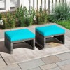 Costway Patio Ottomans Set of 2 PE Rattan Footstools with Removable Cushions & Metal Frame Red/Gray/Black/White/Turquoise/Navy - 2 of 4