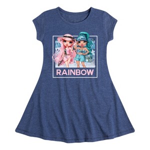Girls' - Rainbow High - Blue Leaf Frame Fit & Flair Cap Sleeve Dress - 1 of 3