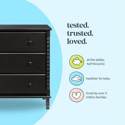 Jenny Lind Ebony Black Spindle 3-Drawer Nursery Dresser