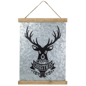 Northlight 16” Merry Christmas Reindeer Galvanized Sheet Metal Hanging Wall Sign - 1 of 4