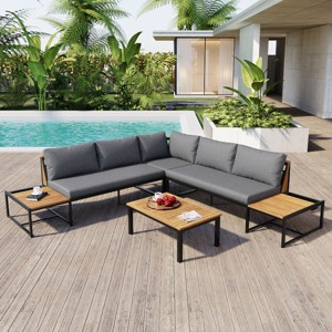 Outdoor 4-Piece Sofa Set, Sofa Set with Side Table and Coffee Table, Sofa with Iron Frame and Polyester Cushions-Coolbibila - 1 of 4