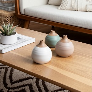 Sagebrook Home Set of 3 Glazed Bud Vases Group of Ceramic Flower Vases Decorative Table - 1 of 4