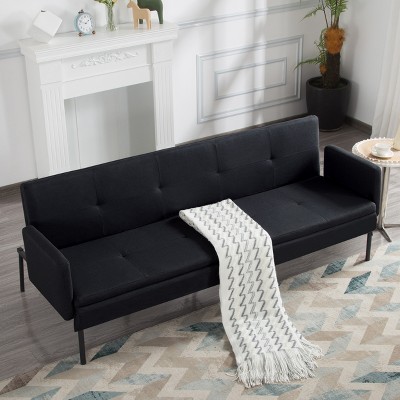VYNXARIA 74.8inch Futon Sofa bed, can be converted to a fully functioning futon sleeper in few seconds,Black