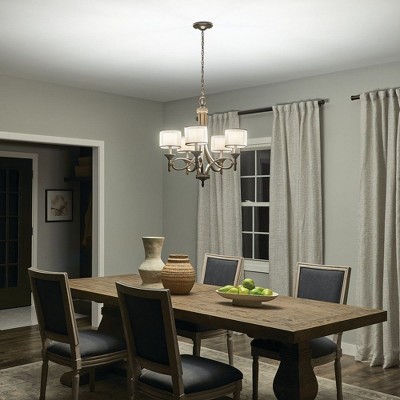 Lacey 5-Light Mission Bronze Chandelier with Satin Etched Glass