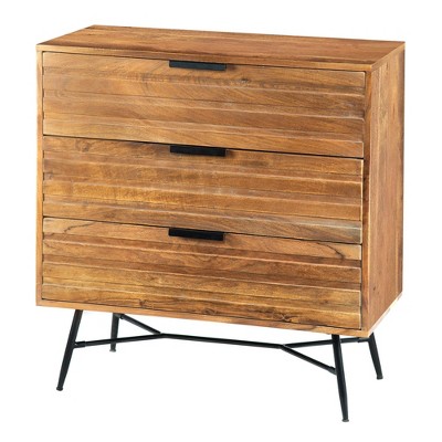 3 Drawer Wooden Chest with Slanted Metal Base Brown/Black - The Urban Port