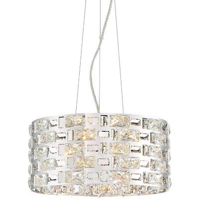 Possini Euro Design Chrome Crystal Round Pendant Light 15 1/2" Wide Modern LED Fixture for Kitchen Island Dining Room