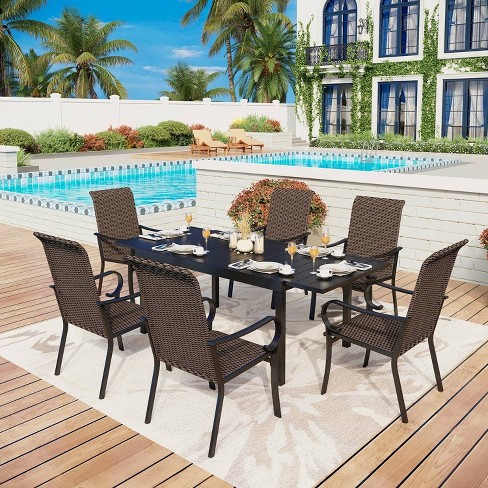 Extendable outdoor dining table set hot sale