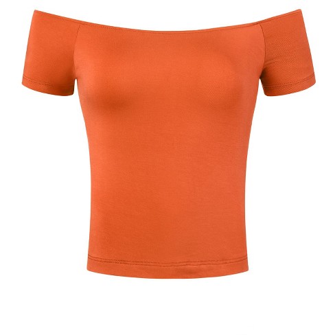 INSPIRE CHIC Women's Short Sleeves Off The Shoulder Stretchy Fabric Solid Crop Top - image 1 of 4