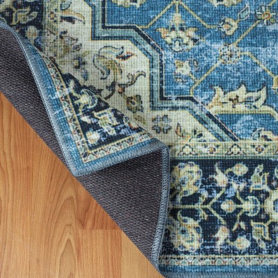 Blue Medallion Synthetic Traditional Washable Area Rug, 4' x 6'